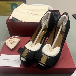 Salvatore Ferragamo Black Peep Toe Heels
